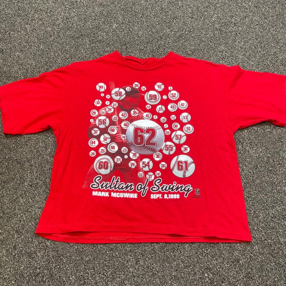 Vintage Starter Mark McGwire 62 Sultan of Swing T-Shirt Red Boxy XL 1998 MLBPA - Picture 2 of 7
